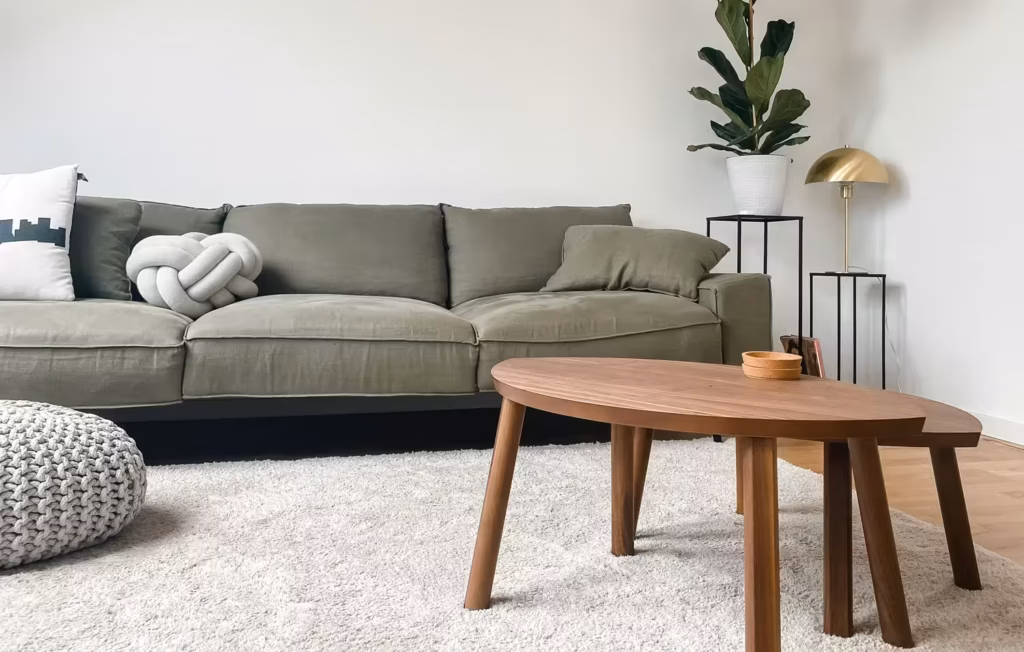 Warm and inviting living room with underfloor heating beneath a decorative rug