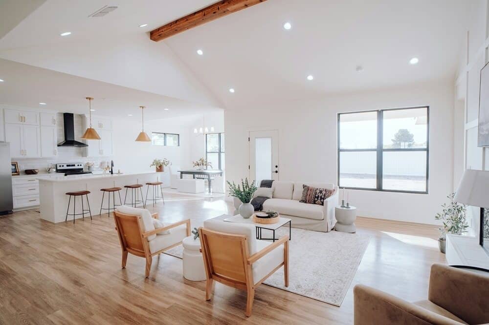 Open-plan living space with underfloor heating system installed for even warmth