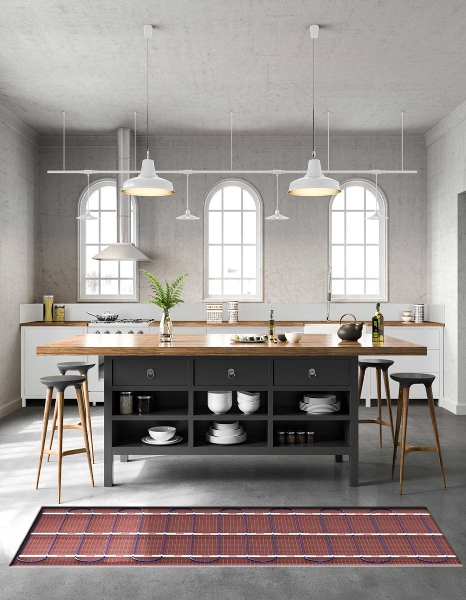 modern black kitchen with UFH cable