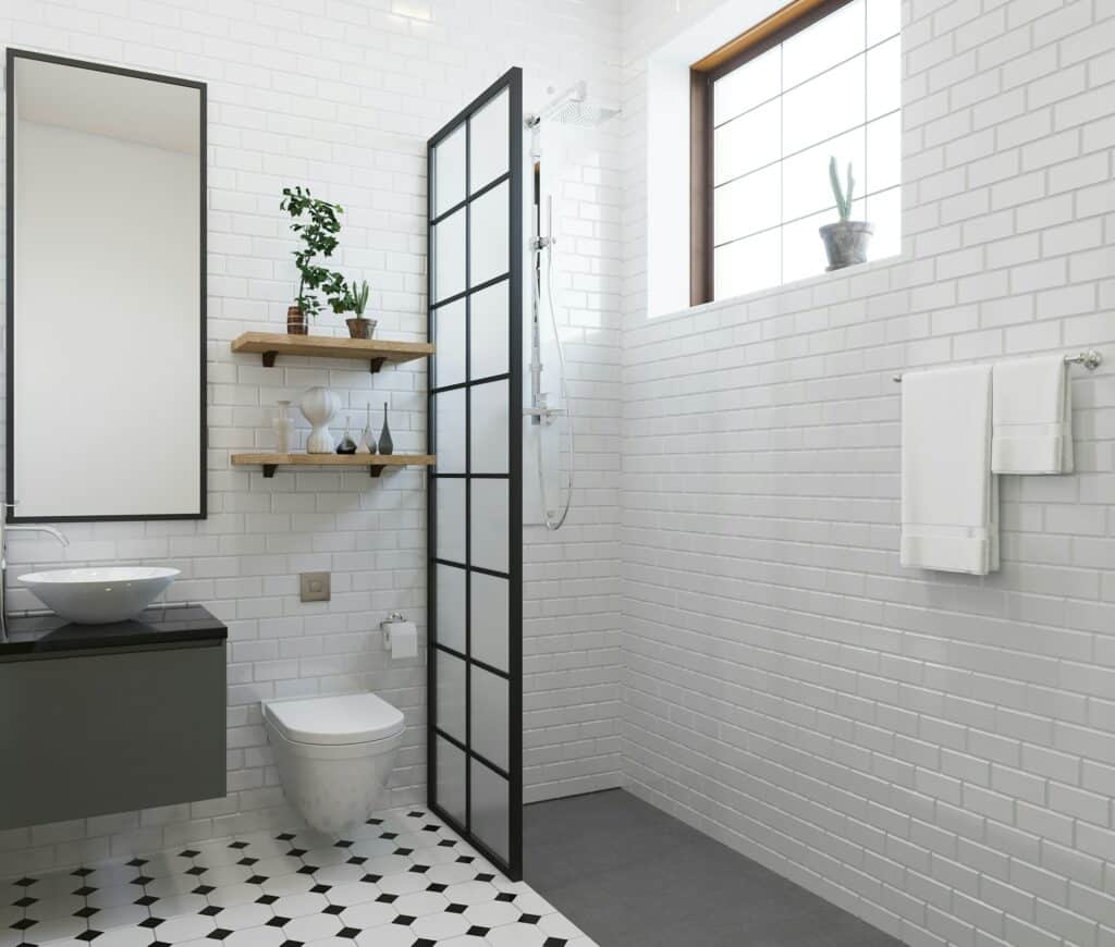 Underfloor heating system installed in a wet room with tiled floors