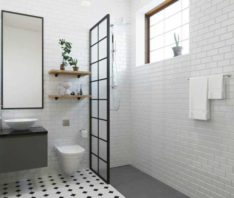 Underfloor heating system installed in a wet room with tiled floors