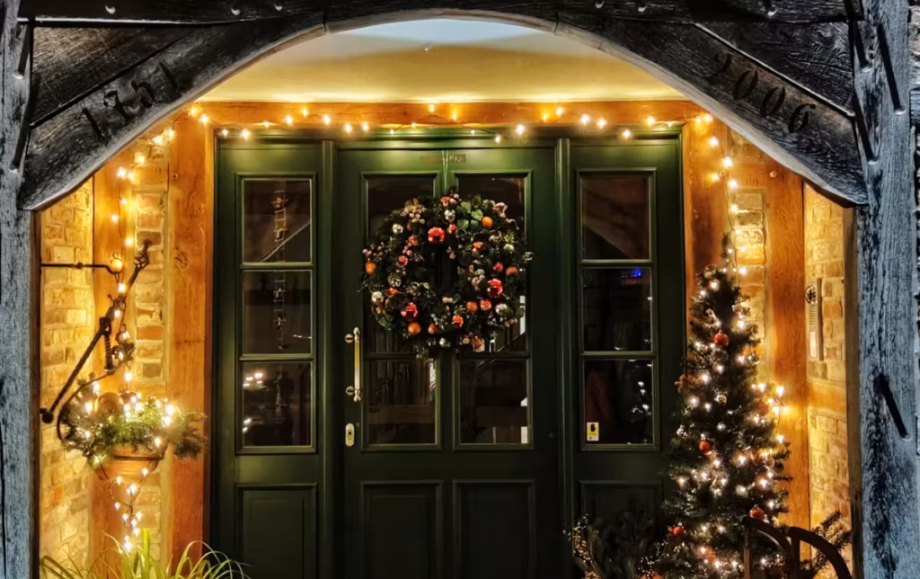 Xmas house with green door