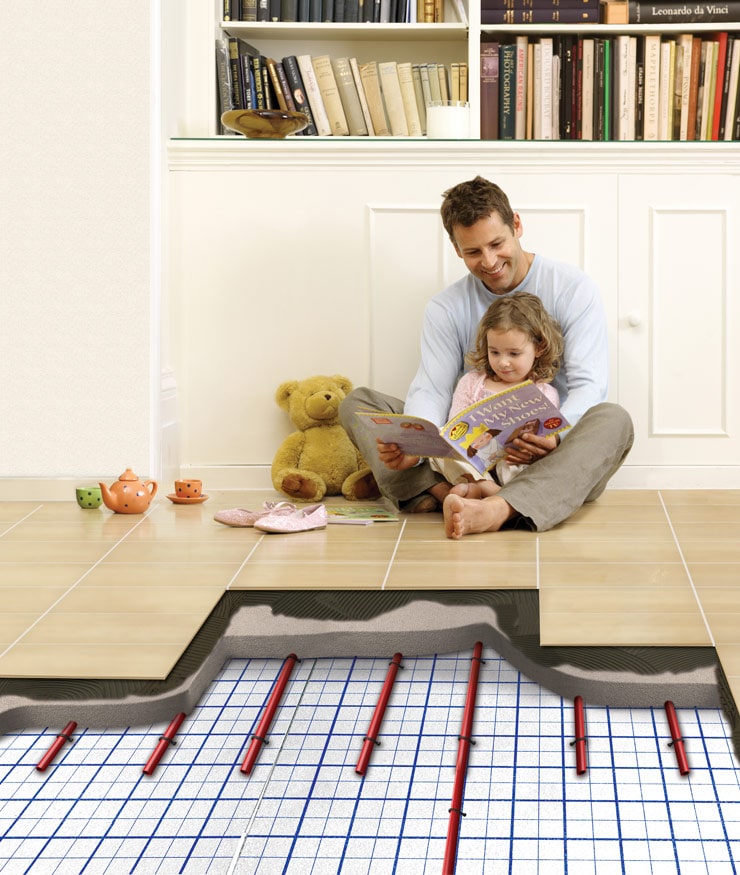 clypso water underfloor system under floorboards in living room
