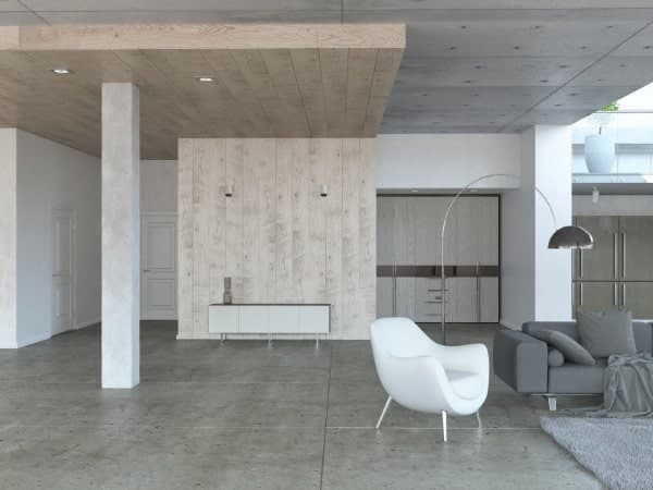 room with concrete flooring