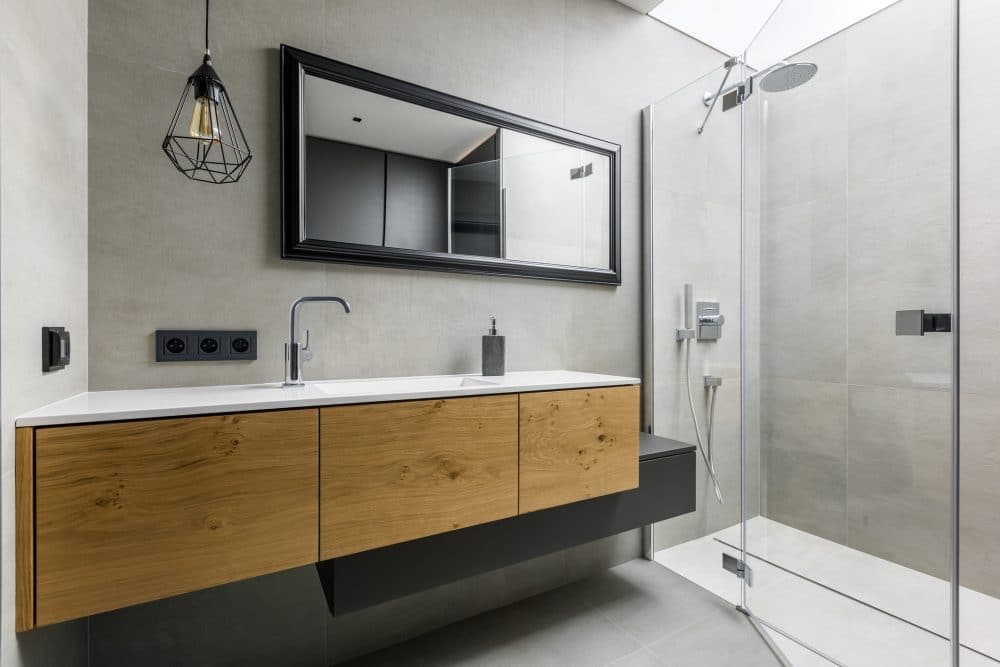 modern gray bathroom with shower